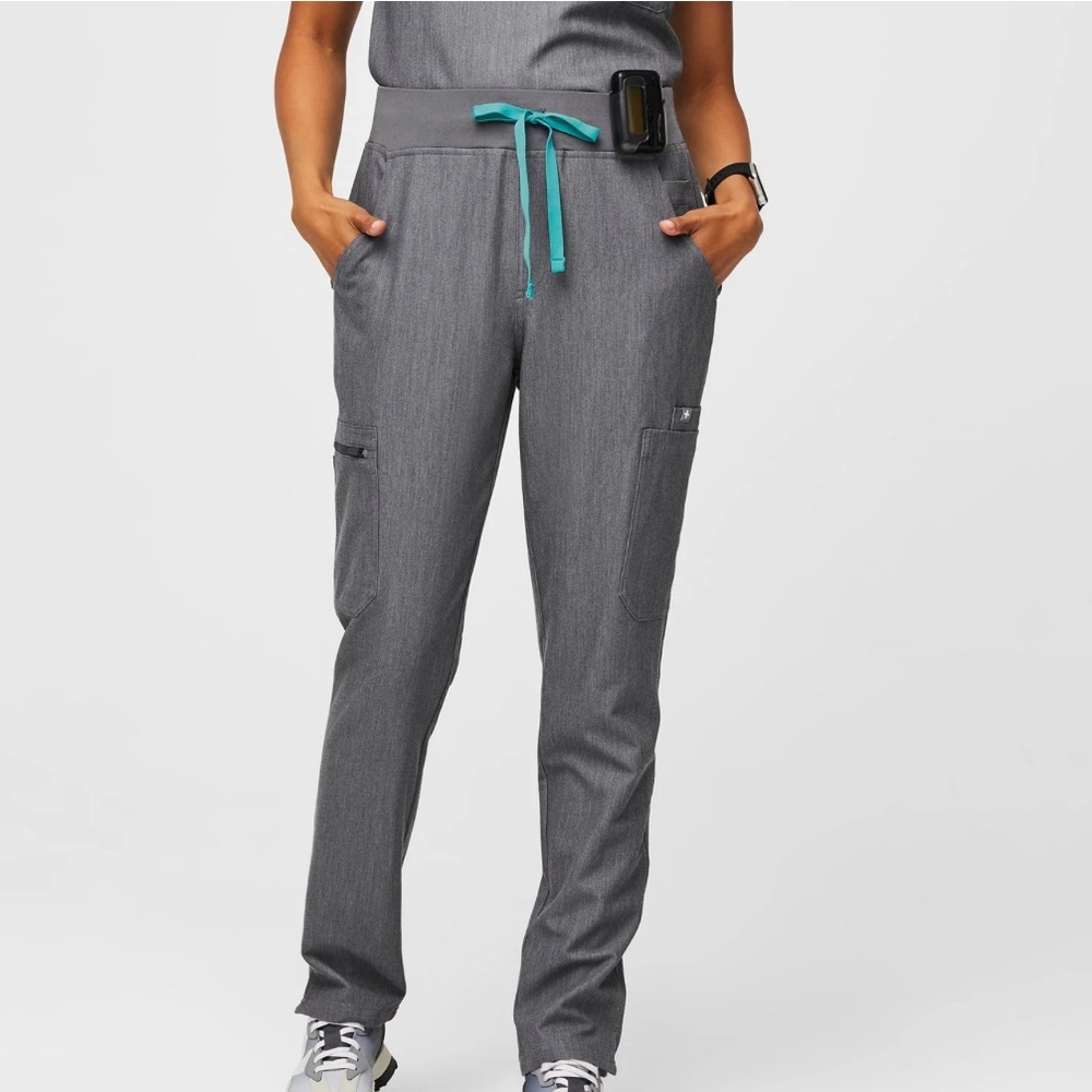 Figs Women's Gray Scrub Pants with Teal Drawstring